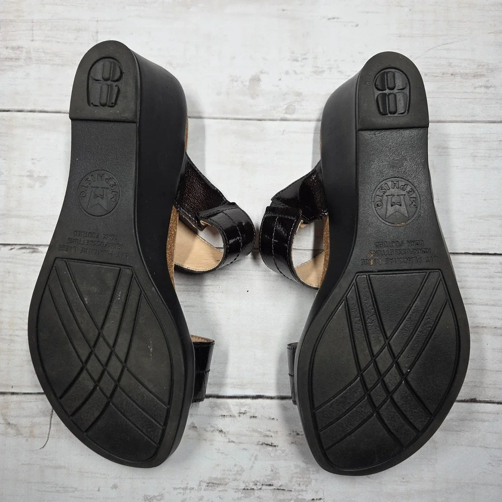 Mephisto Air-Relax Nalade Wedge Sandal Slide Brown Patent Leather Womens 38